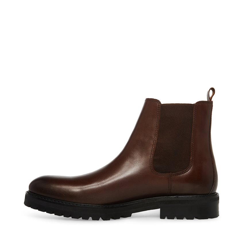 Dark Brown Steve Madden Duren Leather Men's Chelsea Boots | PH 6937KNO